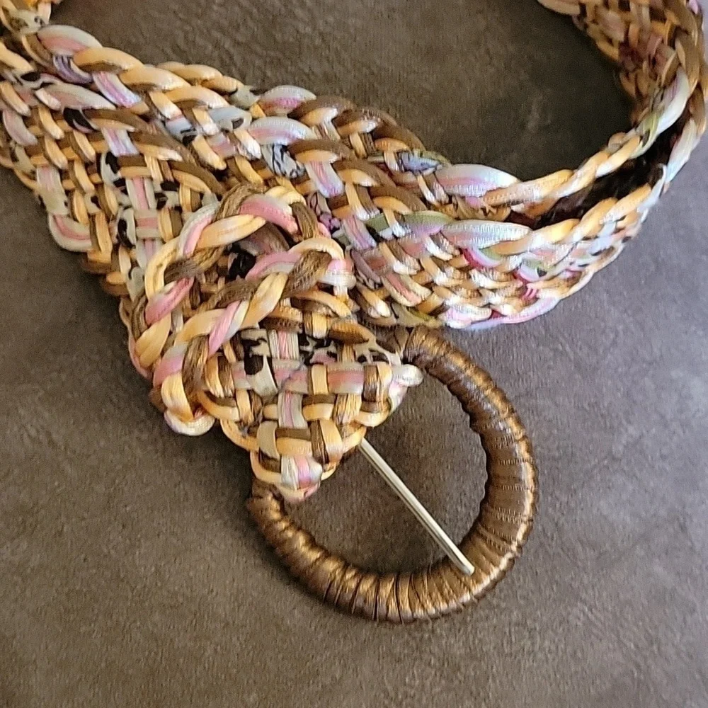 VTG Pastel Leopard Print Braided Woven Festival Belt